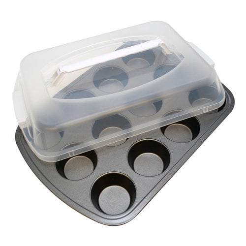 OvenStuff Non-Stick 12 Cup Muffin Pan with Matching Spring Green Cover and Handles