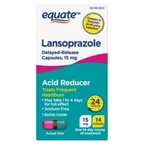 Equate Lansoprazole Delayed Release Capsules, Treats Frequent Heartburn, 15 mg, 14 Count
