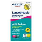Equate Lansoprazole Delayed Release Capsules 15 mg, Treats Frequent Heartburn, 14 Count