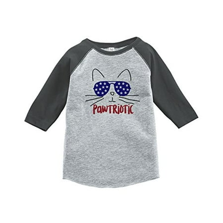 

Custom Party Shop Kids Pawtriotic Cat 4th of July Grey Baseball Tee