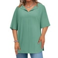 thumbnail image 5 of Plus Size Solid Color V-neck Loose Blouse Short Sleeved Casual Loose Tops, 5 of 5