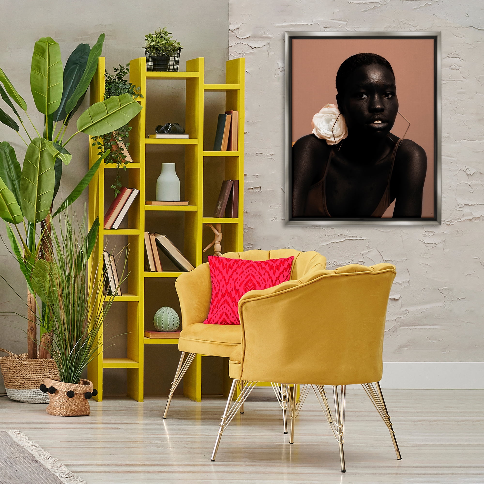 Stupell Industries Beautiful Woman & Rose People Photography Gray Floater Framed Canvas Art Print Wall Art, 25 x 31