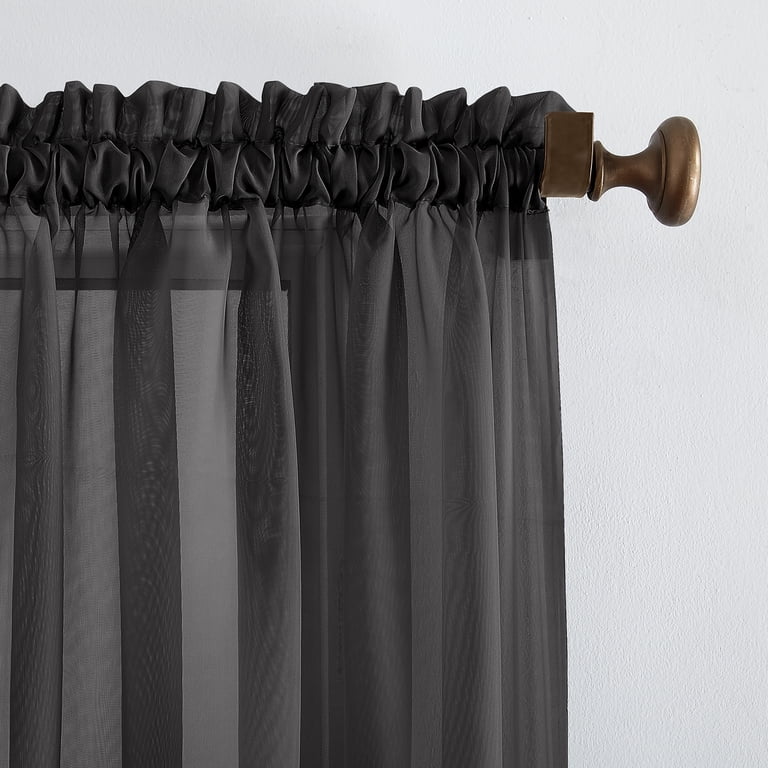 Mainstays Sheer Voile Curtain Panel 59x84 inches Black, Indoor Rod