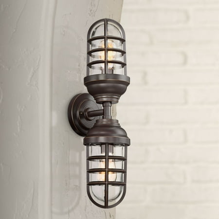 John Timberland Nautical Outdoor Wall Light Fixture Painted Bronze John Timberland Nautical Outdoor Wall Light Fixture Painted Bronze Cage 22 1 2 Clear Glass Up Down For Exterior House Porch Patio Com