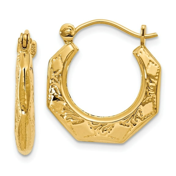 Real 14kt Yellow Gold Polished Patterned Hoop Earrings; for Adults and Teens; for Women and Men