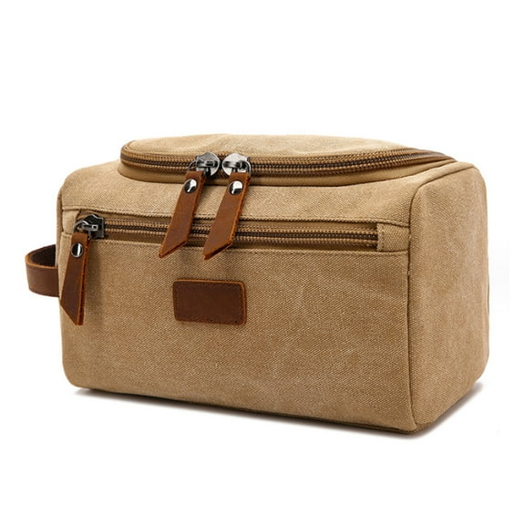Toiletry Bag For Men Women Shaving Kit Bag Dopp Kit For Men Travel Shaving Bag Flip Cover Mens Toiletry Bag Canvas For Travel - Khaki color