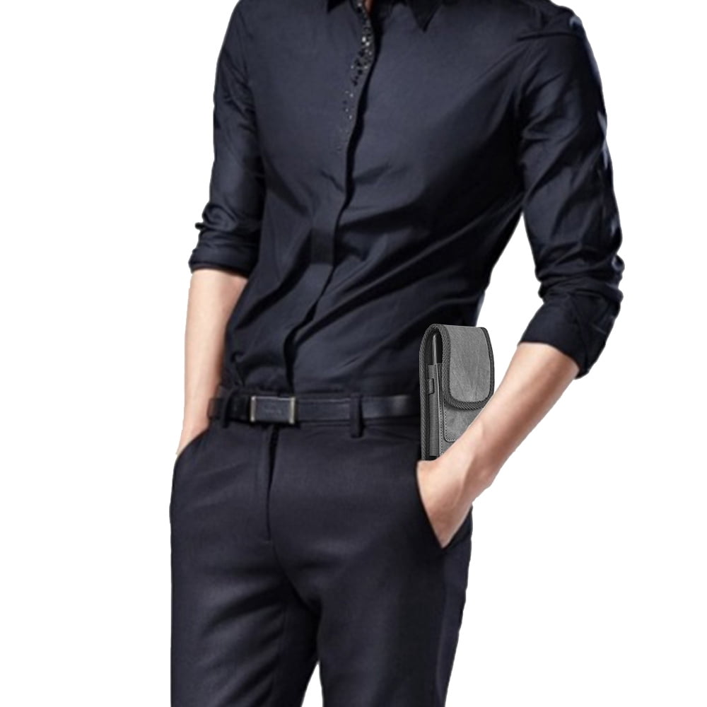 6.5-inch Vertical Dark Denim Universal Cell Phone Holster Pouch with Card Slots and Belt Clip