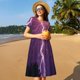 thumbnail image 4 of Fotbe Thunderstorm Violet Purple Vestido Largo de Moda para Mujer, Vestido Tipo Camiseta con Manga Corta y Estilo Casual a Rayas y Bloques de Color, 4 of 6