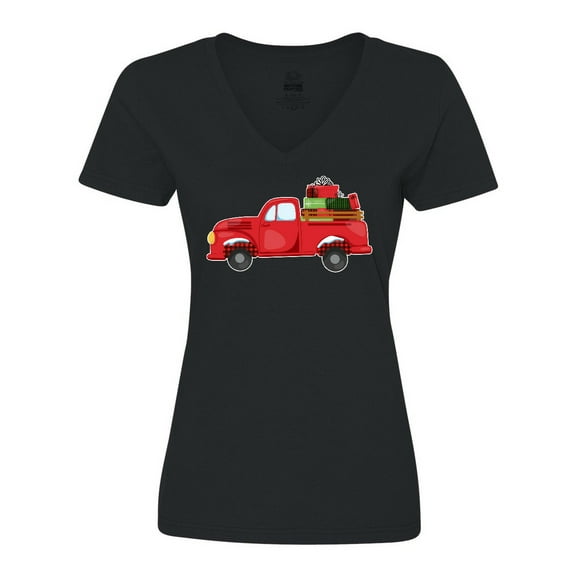Inktastic Christmas Red Vintage Truck with Presents Women's V-Neck T-Shirt