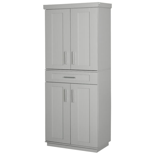 New Gymax Kitchen Cabinet Pantry Cupboard Freestanding With/Shelves Grey with Simple Decor