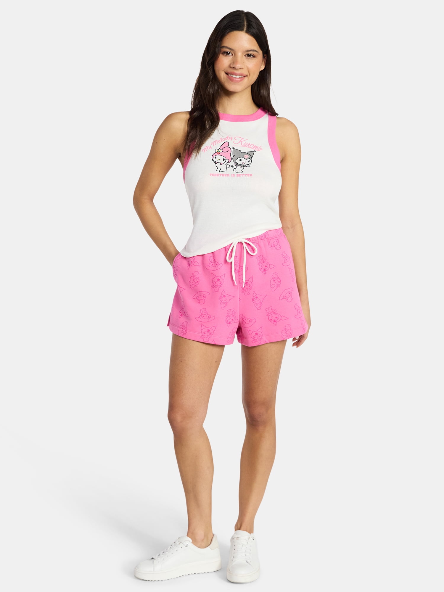 Hello Kitty My Melody and Kuromi Women's Graphic Tank Top and Shorts Set, 2-Piece, Sizes XXS-XXL