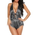 thumbnail image 2 of Mono encantador Cuello en V profundo Encantador Body encantador con borde de encaje liso, S, Gris Noticed XX000130-06, 2 of 7