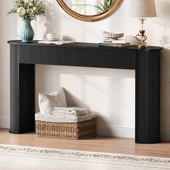 Fluted Console Table, 59 Inch Wood Mid Century Modern Entryway Sofa Table – Perfect for Living Room, Foyer, or Entrance