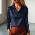 thumbnail image 2 of Towmus Women's Elegant Cowl Neck Satin Blouse Long Sleeve Work Shirt Silk Top Teacher Clothes Office Business Dressy Casual Outfits, 2 of 5