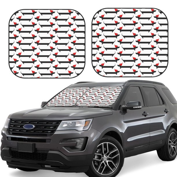 Fotbe Christmas Dachshund Juego de 2 Piezas de Parasoles para Parabrisas | Bloqueador Solar para Auto | Accesorios Plegables para Protección Solar Interior-Medium