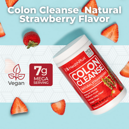 Health Plus Colon Cleanse Digestive Support | No Artificial Flavors | Daily Fiber for Toxin Elimination To Reduce Bloating | Psyllium Husk | Strawberry Flavor | 9 Ounces, 36 Servings