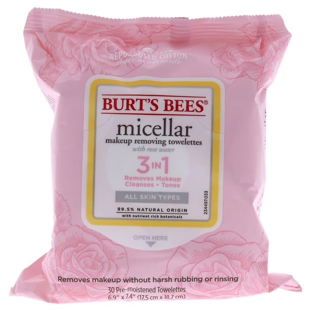 Burts Bees Toallitas Toallitas Desmaquillantes Micelar - Agua de Rosas 30 Count