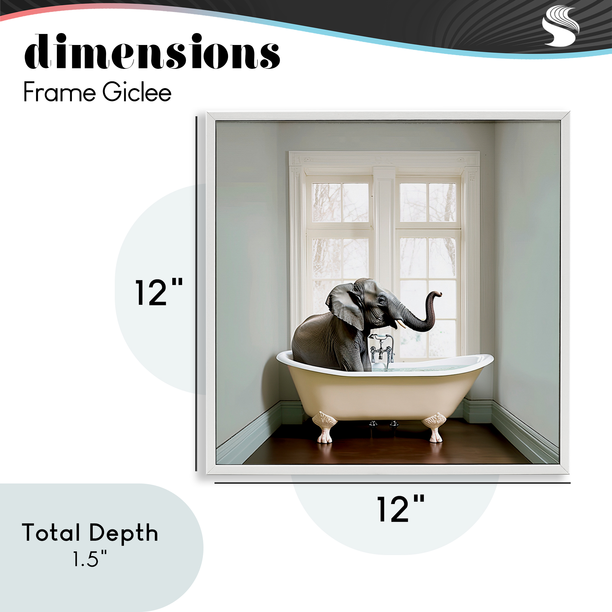Minimal Elephant Bathtime White Framed Giclee Art, design by Sasha