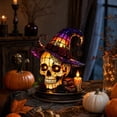 thumbnail image 6 of sruoe Halloween Stained Glass Skull Table Lamp, Witch Hat LED Light Prop, Halloween Seasonal Desktop Ornament, Halloween Holiday Decor for Tabletop Mantel Shelf, 6 of 6