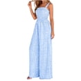 thumbnail image 2 of Jumpsuits for Women Casual Summer Cruise Spring Fashion Smocked Wide Leg Gingham Rompers with Pockets Light Blue, 2 of 8