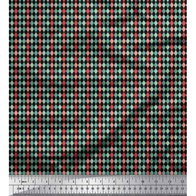 Soimoi Black Rayon Fabric Diamond Geometric Print Sewing Fabric Yard 42 Inch Wide