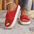 thumbnail image 4 of EKVAHL Orthopedic Slide Slippers for Women, Corduroy Plush Arch Support Indoor Shoes, Cross Band Cushioned Bedroom Outdoor Daily Walking Slides Red, 4 of 5