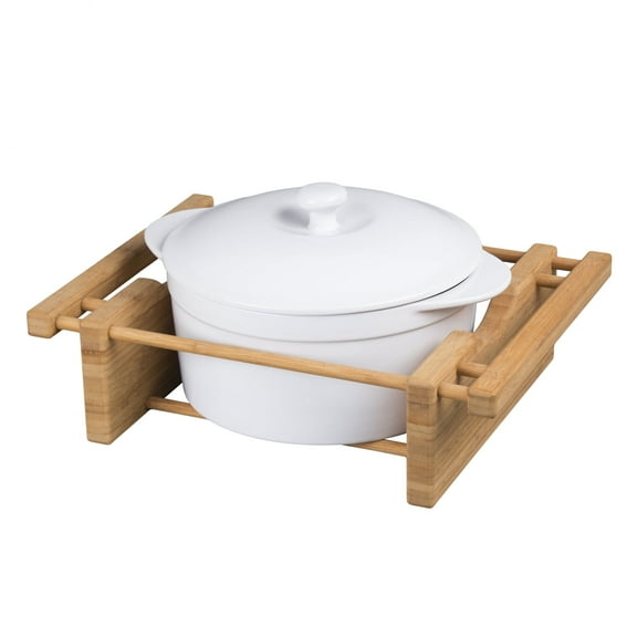 Creative Home Grand Buffet 2.5 Qt Covered Casserole Stoneware Dish with Bamboo Cradle