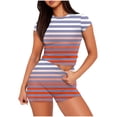 thumbnail image 2 of Viluyesy Round Neck T-Shirt and Shorts 2PC for Women Printed Tops Elastic Waist Short Pants Sets Shirt and Shorts Sets Two PC Pink Size XL, 2 of 5