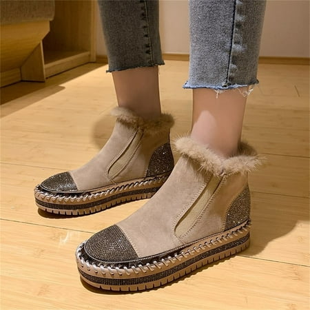

Wommen Boots Autumn And Winter Fashion Comfortable Solid Color Round Toe Flat Warm Non Slip Slip On Yutnsbel