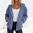 thumbnail image 2 of Women Fashion Hooded Sweatshirts Zip Front Soft Solid Blouse Long Sleeve Tops Pockets Hoodied Sweatshirt, 2 of 8