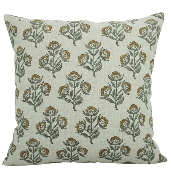 Fabdivine Handmade Eco-Friendly Floral Linen Indoor Square Decorative Throw Pillow Cushion for Couch, Sofa, Patio , 24"X24", Brown