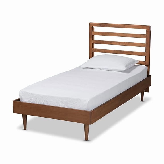 Baxton Studio Ryo Mid-Century Modern Transitional Walnut Brown Finished Wood Twin Size Platform Bed