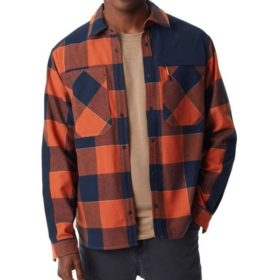 BASS OUTDOOR Mens Utility Shirt Jacket, Orange, Large