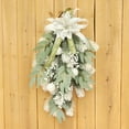 thumbnail image 2 of laqbezok White Christmas Teardrop Swag, Outdoor Holiday Decor for Front Door, Winter Floral Swag with White Ornaments and Bow, Ideal for Christmas Wreaths, Garlands & Swags, 2 of 8