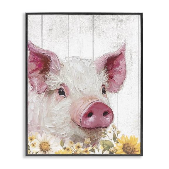 Stupell Industries Pig and Sunflowers Black Framed Giclee Art, design by Christine Simpson Art