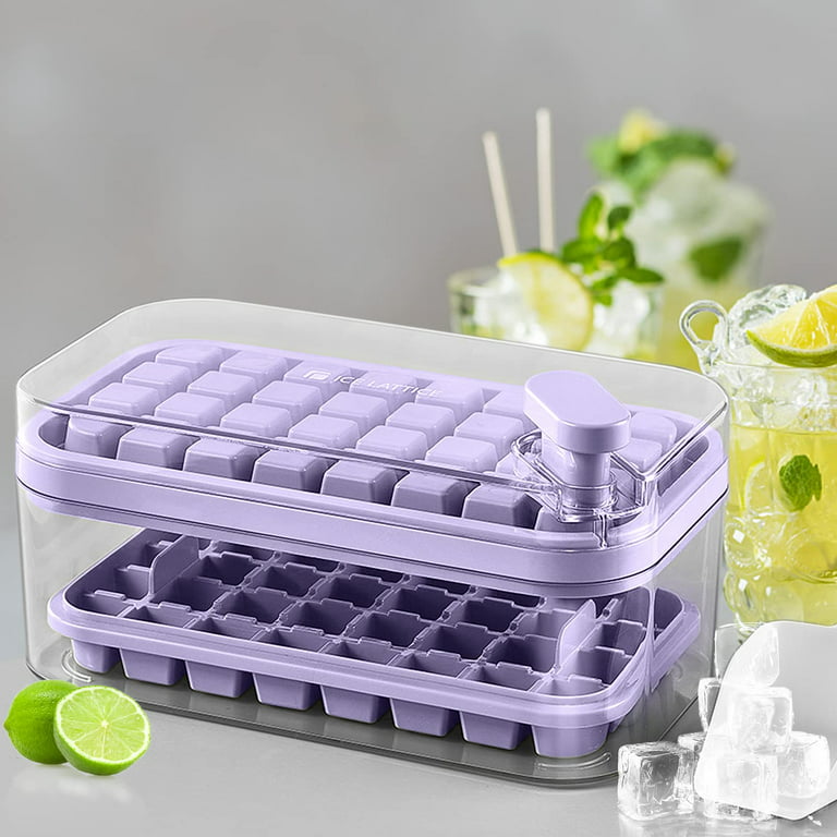 CTSZOOM Ice Cube Tray with Lid and Bin &Scoop, 64 pcs Ice Cubes Molds 2  Trays