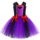 thumbnail image 3 of Disfraz de bruja de Halloween para niñas, vestido de tutú morado y negro para fiesta de carnaval, vestido de tul elegante para niños con murciélago malvado y bruja, 3 of 5