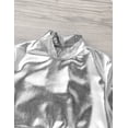 thumbnail image 6 of MSemis Kids Girls Metallic Long Sleeve Crop Top Turtleneck Glossy Dance Tops A Silver 12, 6 of 7