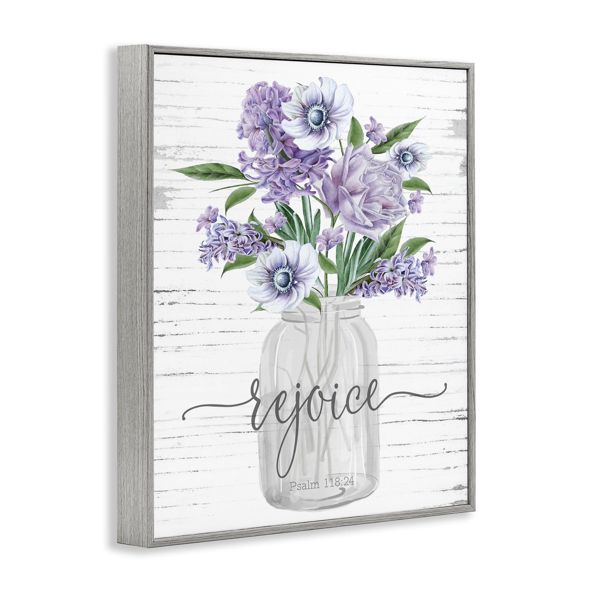 Stupell Industries Purple Rejoice Bouquet Religious Painting Gray Framed Art Print Wall Art, 16 x 20