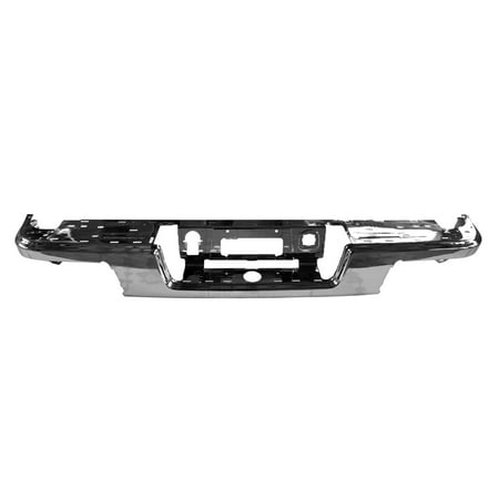 REAR STEP BUMPER FACE BAR; CHROME; WITHOUT PARK ASSIST SENSOR HOLES; MADE OF STEEL; [GM]