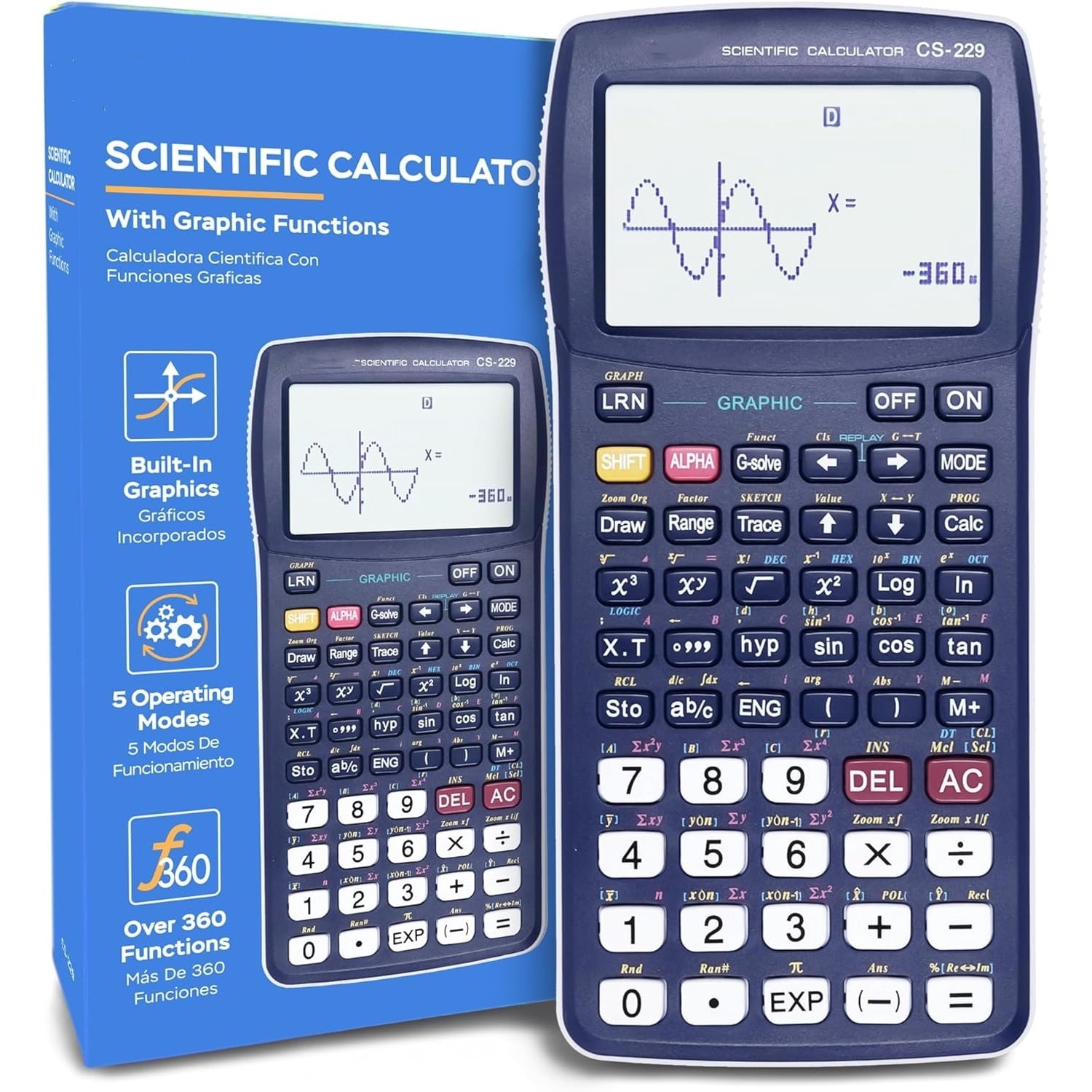 CS229 Scientific Calculator with Graphics Functions, Multiple Modes with Intuitive User Interface, for Beginner and Advanced Courses