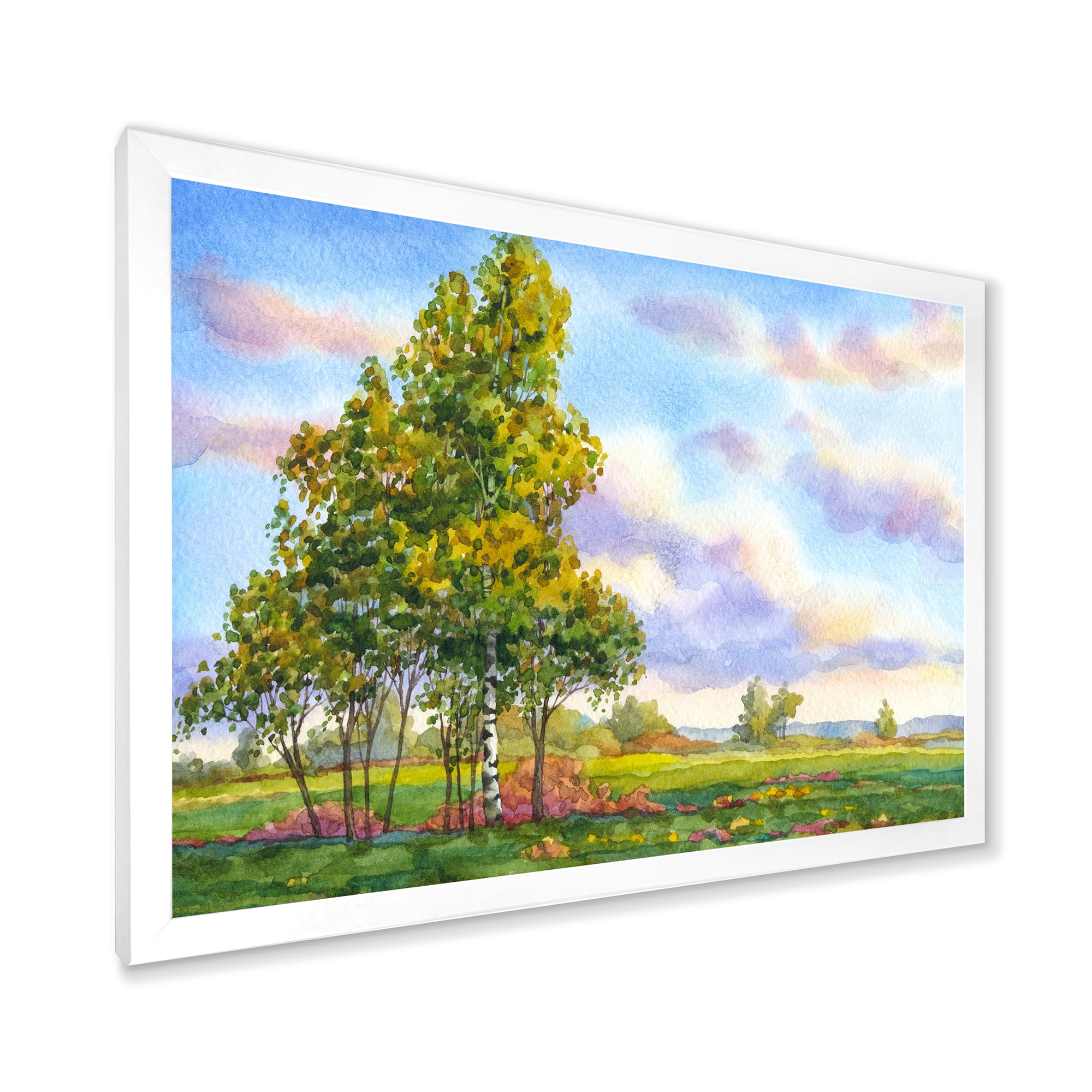 Designart 'The Trees In The Evening Landscape Field ' Traditional Framed Art Print