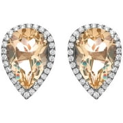 Platinum-Plated Sterling Silver Teardrop-Cut Citrine Pave CZ Earrings