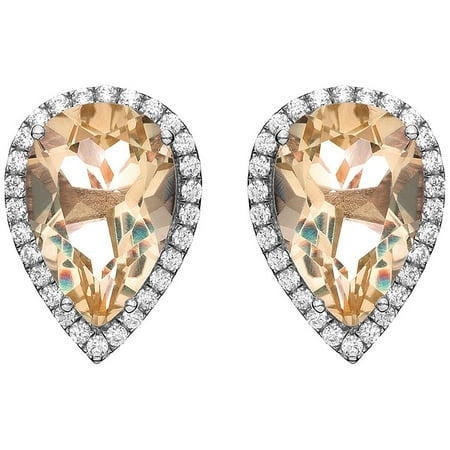 Platinum-Plated Sterling Silver Teardrop-Cut Citrine Pave CZ Earrings