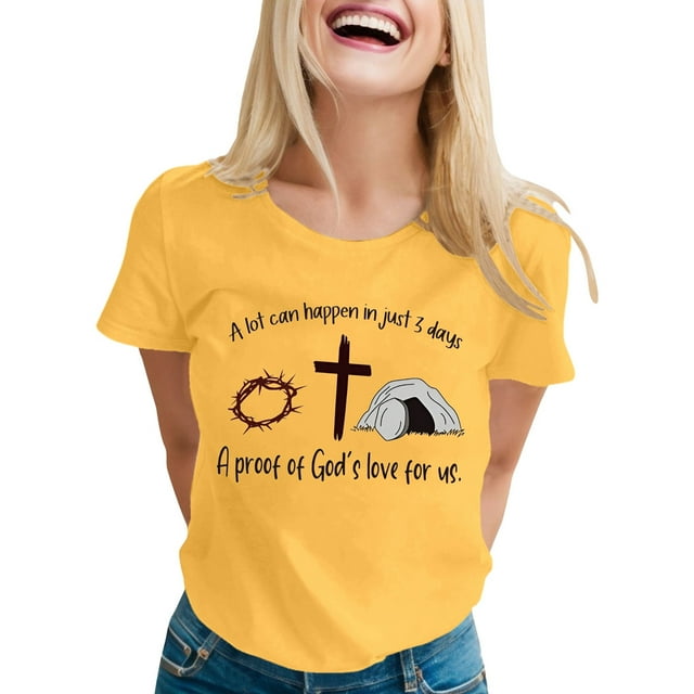 LUOGENLI T-shirts pour Femmes T-shirts Décontractés à Imprimé Lettre Col Rond Manches Courtes T-shirts Multiples Couleurs T-shirts Grandes Tailles Saint-Valentin Jaune TG