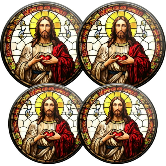 Electric Stove Burner Covers,4 Pcs Round Gas Burner Cover,8 and 10 Inch,Jesus Christ with sacred heart in hands