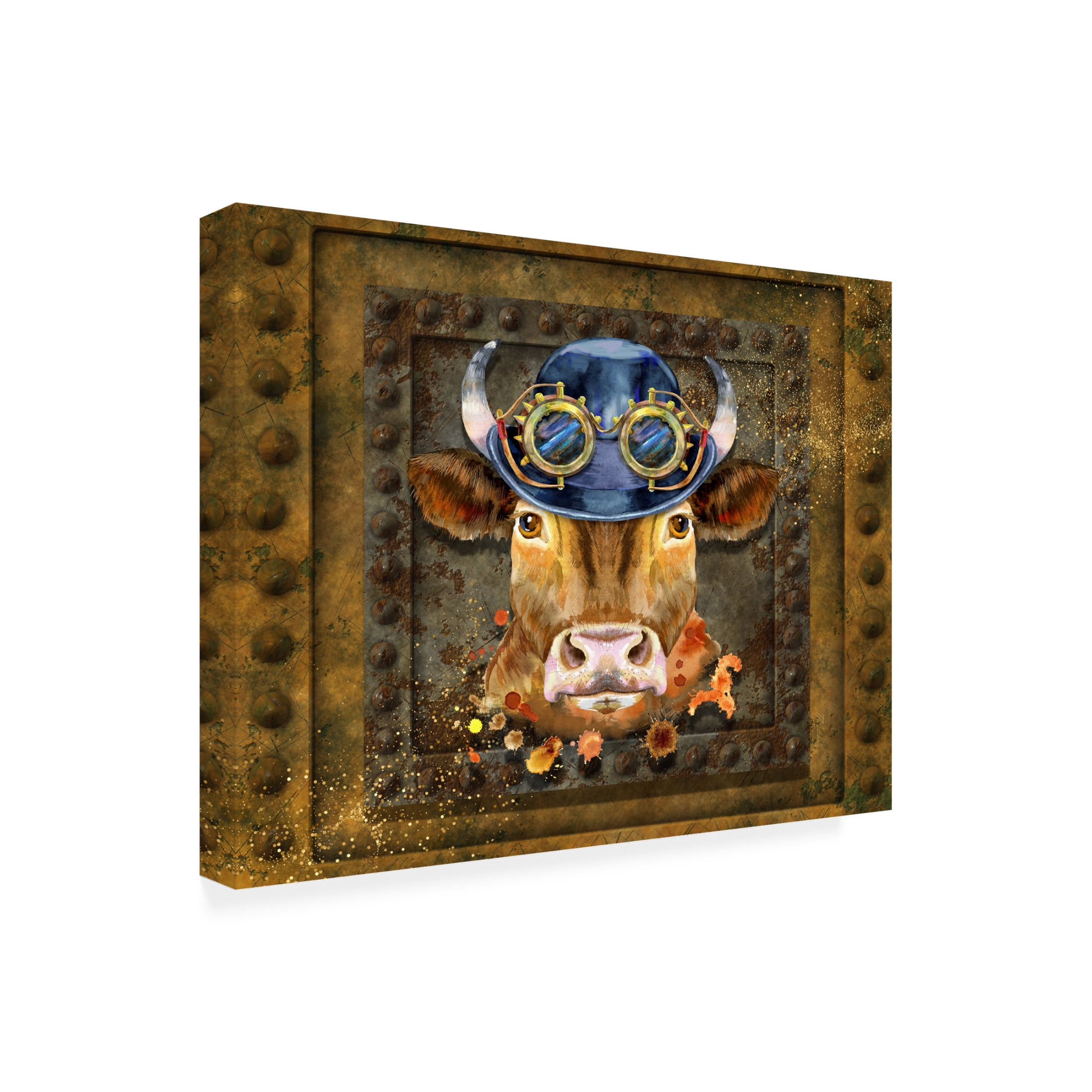 Canvas Wall Art - Tina Mitchell 'Steampunk Cow' Wall Art for Living Room, Bedroom, or Office Décor by Trademark Fine Art - 32 x 32 Inches