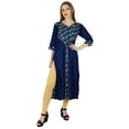 thumbnail image 3 of Bimba Women Straight Kurta Kurti Blue Rayon Tunic Casual Summer Indian Blouse, 3 of 7