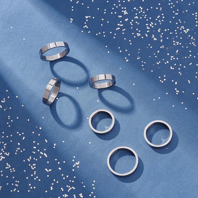 6Pcs 6 Sizes 15.5~18mm Inner Diameter Finger Ring 304 Stainless