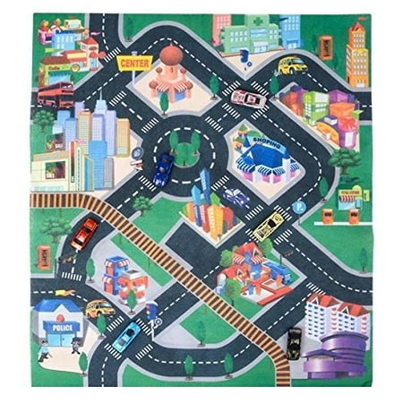 32” X 28” Race Car Rug Play Carpet With 6 Toy Cars Set – Scene Of Downtown City Rug, Foam Mat, Assorted Designs And Colors 1:64 Scale Cars – For Kids Toy, Gift, Prize - By (Best Car Chase Scenes)